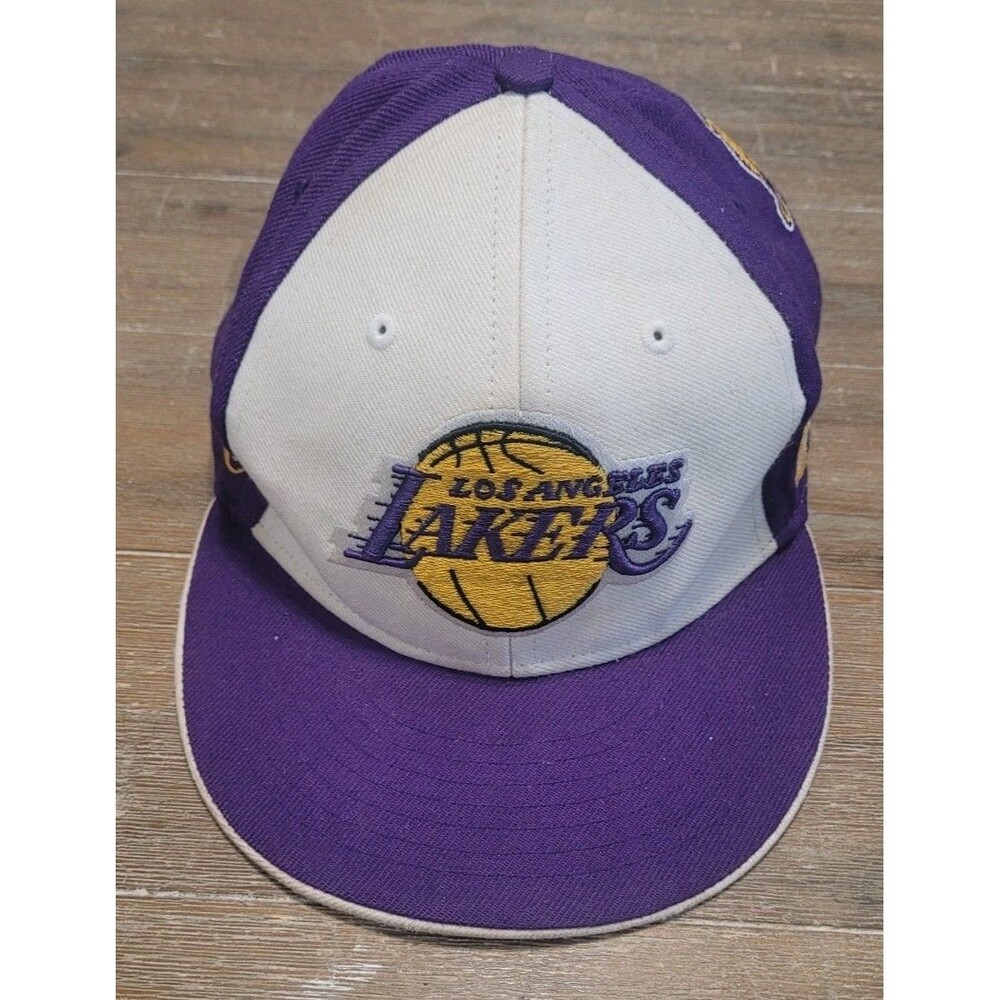 Vtg 90s LA Lakers Purple White Hat Hardwood Classics Fitted Sz 7 5/8 Wool MPLS